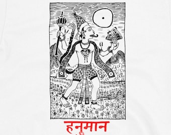 LORD HANUMAN TSHIRT - ropa de meditación gráfica de manga corta unisex / ropa espiritual / camiseta de la deidad hindú