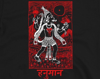 LORD HANUMAN TSHIRT - manga corta unisex gráfico gótico yoga / ropa de meditación / ropa espiritual / camiseta de deidad hindú