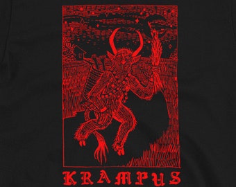 MERRY KRAMPUS TSHIRT - Unisex Short Sleeve Graphic Gruss Vom Krampus Block Print T Shirt