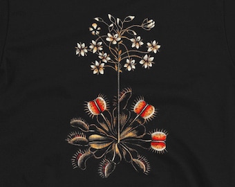 VENUS FLY TRAP Tshirt - Unisex Kurzarm Grafik Botanische Illustration Fleischfressende Pflanze T Shirt