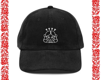 DEVOTEE DAD HAT - black corduroy cap / bowing emoji