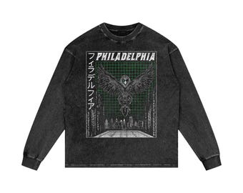 Philadelphia Super Bowl Champions - oversized premium retro-T-shirt met acid wash en lange mouwen - voetbal - MADE IN USA