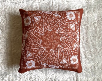 CALIFORNIA POPPY throw pillow - 18x18" wildflower floral decor / botanical pattern / cali state flower / rust orange