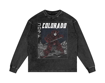 Colorado Bernie oversized premium retro-T-shirt met acid wash met lange mouwen - hockey - MADE IN USA