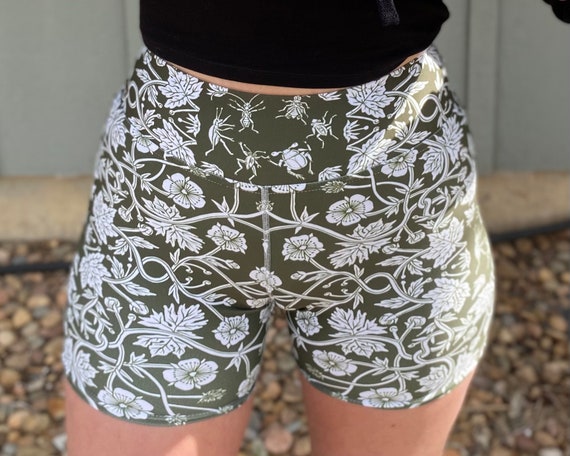 DANCING BUGS high waisted biker shorts - cottagecore cyclist / woodland creatures / fairycore enthomologist