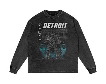 Detroit Pride oversized premium retro-T-shirt met lange mouwen en acid wash - voetbal - MADE IN USA