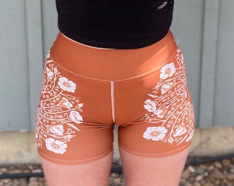 CALIFORNIA POPPY high waisted biker shorts - wildflower floral cycling / botanical pattern / cali state flower / rust orange