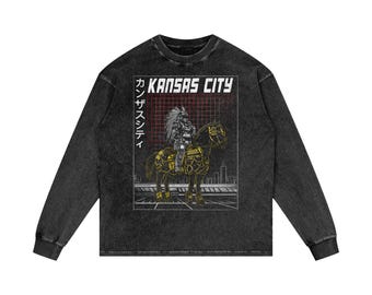 Kansas City oversized premium retro-T-shirt met acid wash met lange mouwen - voetbal - MADE IN USA