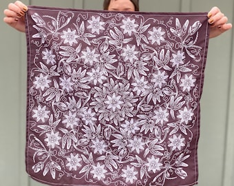 PASSIONFLOWER 21x21" bandana - floral print scarf / botanical neckerchief / soft hair accessory / flower gift