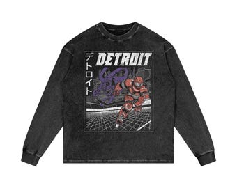 Detroit Hockeytown oversized premium retro-T-shirt met lange mouwen en acid wash - hockey - MADE IN USA