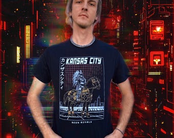 Cyberpunk Kansas City voetbal retro Vaporwave T-shirt – Alternative Game Day-kleding