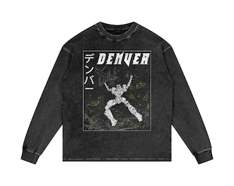 Denver Basketball oversized acid wash premium retro T-shirt met lange mouwen - Game Day Apparel - MADE IN USA