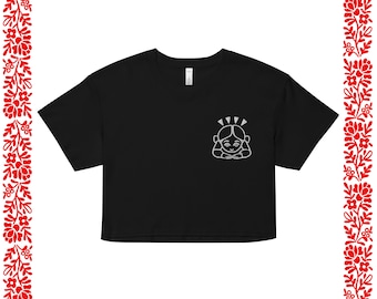 DEVOTEE embroidered crop top - bowing emoji