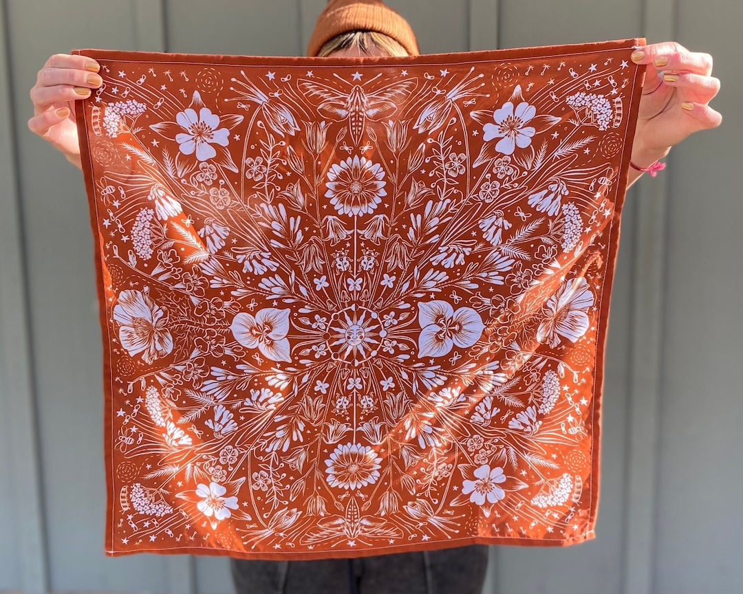 COLORADO WILDFLOWERS 21x21 Bandana Rust Orange / State Lover Gift