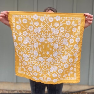 DANCING BUGS 21x21&quot; bandana - cottagecore kerchief / woodland fairy / insect lover / entomologist gift yellow