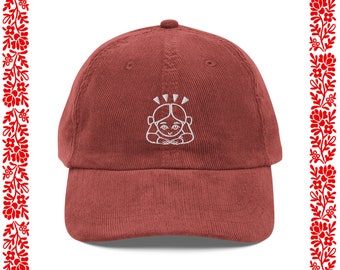 DEVOTEE DAD HAT - bordeauxrode corduroy pet / buigende emoji