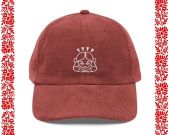 DEVOTEE DAD HAT - burgundy corduroy cap / bowing emoji