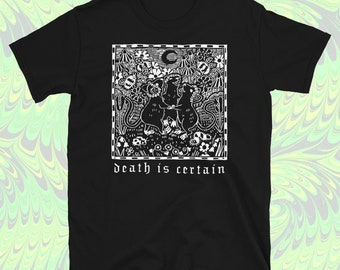 DEATH IS CERTAIN tshirt - unisex short sleeve graphic mice / floral / spooky / pastel goth / cottagecore t shirt