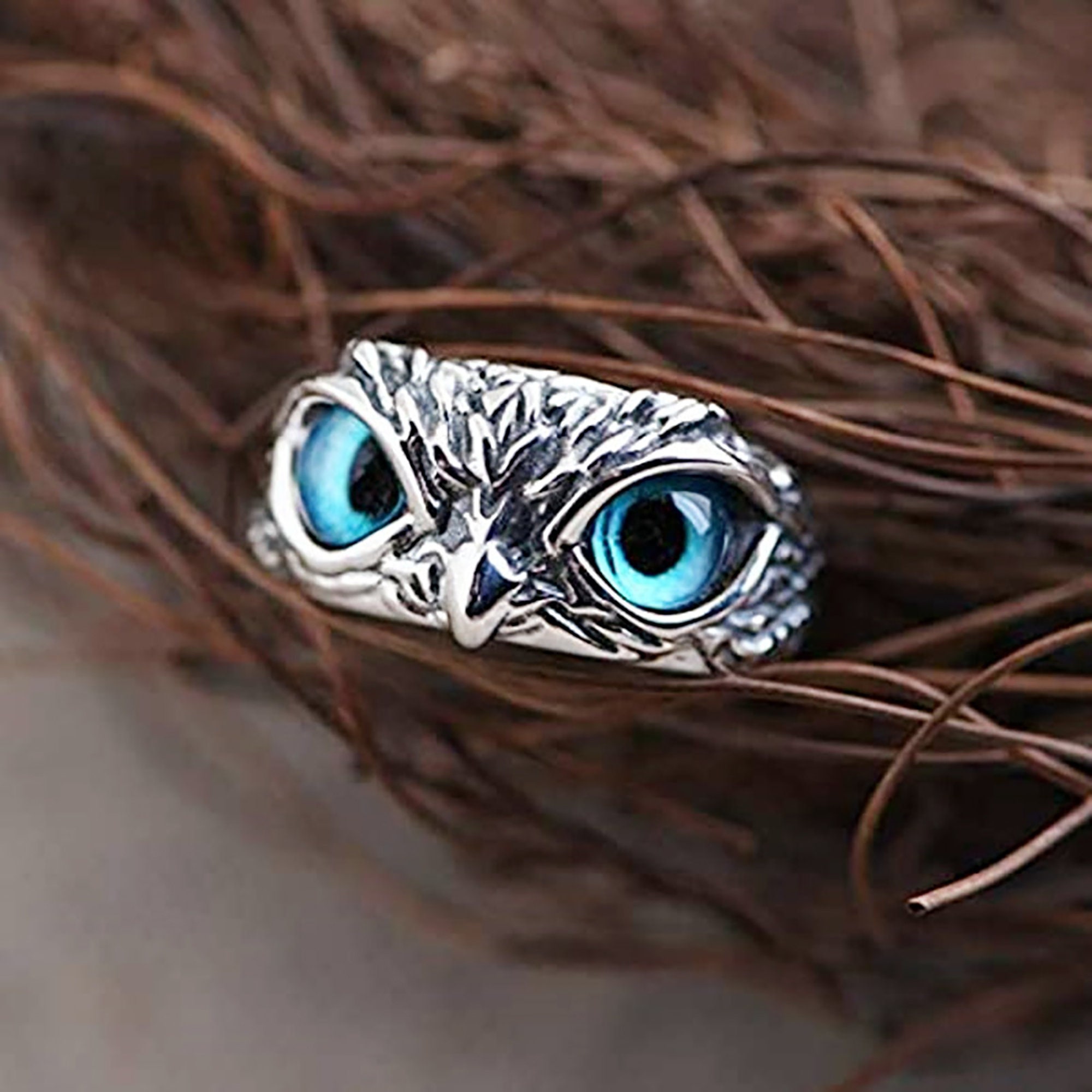 Owl Ring Blue Eye Owl Ring Fashion Open Adjustable Ring Etsy