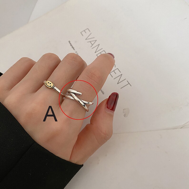 Smile Ring Streetwear Ring Hip Pop Ring Fashion Open Adjustable Ring For Men and Women Lucky Ring Gift For Her. Thin Smiley Face Ring