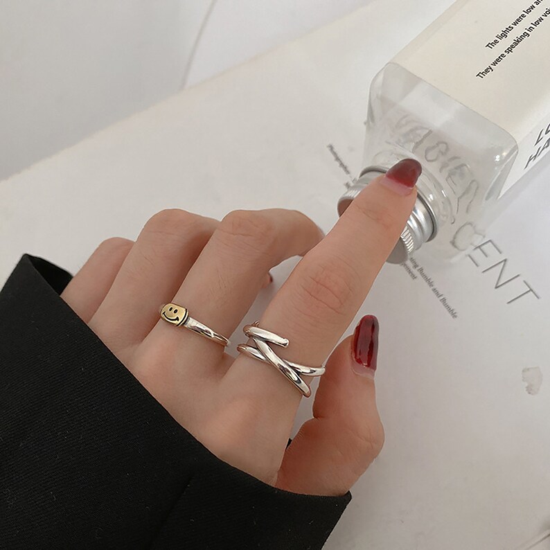 Smile Ring Streetwear Ring Hip Pop Ring Fashion Open Adjustable Ring For Men and Women Lucky Ring Gift For Her. Thin Smiley Face Ring
