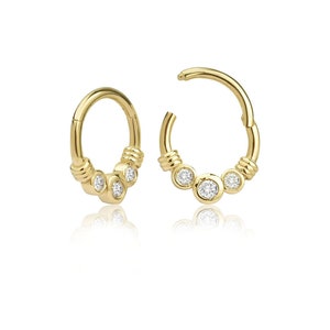 14k Solid gold 8 mm Cartilage hoop Earring,  Cartilage Clicker Hoop Earring, 18g Nose Hoop Earring ,Daith Piercing , Helix Piercing
