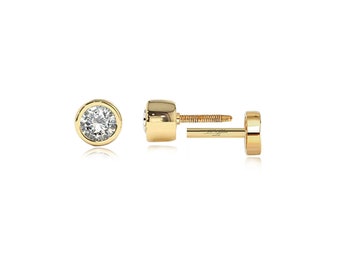 Aretes con solitario de diamantes, oro de 14 k, 0,07 qt. Pendiente de cartílago de diamante delicado, piercing de perno tragus solitario delicado, pendiente de perno mínimo