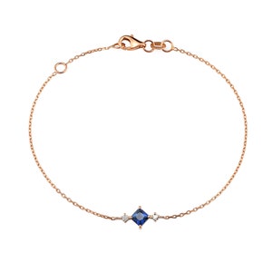 Sapphire with Diamond Bracelet,Simple Diamond Bracelet, Prencess sapphire with diamond Chain Bracelet, Mothers day gift