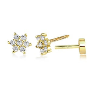 Floral Diamond Tragus Piercing, Tiny Studs Screw Back Earring,Minimal Floral Tragus Flat Back Earring,Dainty Earrings,Diamond Conch Piercing