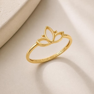 14K Solid Gold Lotus Ring, Minimal Lotus Flower Ring, Dainty Gold Ring,Gift for Her, Everyday Fine Jewelry