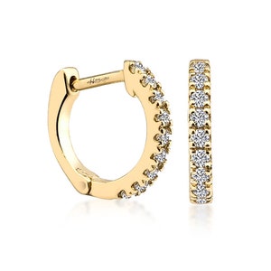 Diamond  Huggies , 14k Gold Diamomd Huggie Hoops , Diamond Hoop Earrings,Mothers day gift