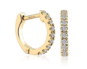 Diamond  Huggies , 14k Gold Diamomd Huggie Hoops , Diamond Hoop Earrings,Mothers day gift