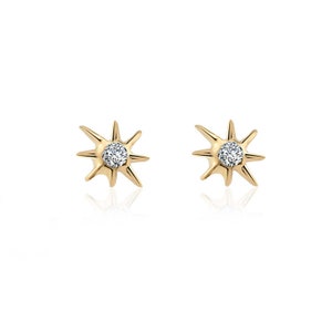 Tiny North Star Diamond Cartilage Earrings, 16g Labret Screw Back Stud Earrings, North Star Piercing, Tiny Helix Jewelry