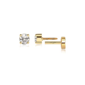 16 gauge Solitaire Diamond Tragus Piercing, Diamond Cartilage Earring, 14K Gold Conch Earring, Tiny Solitaire  Flat Back  Helix Piercing