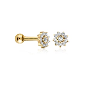 Diamond Flower  Cartilage Earring, Tiny Flower Flat Back Piercing,High Quality Diamond Flower Stud Earrings
