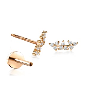 Orecchino a elica con diamante a fondo piatto in oro massiccio 14K/orecchino a cartilagine con grappolo di diamanti/orecchini a perno con cartilagine trago/piercing a conchiglia con diamante