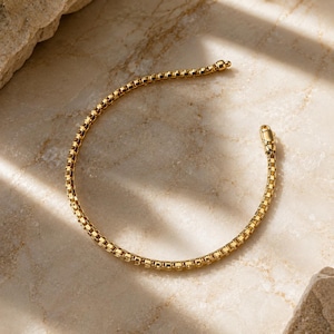 Pulsera Popcorn de oro macizo de 14k, pulsera minimalista de cadena de malla, pulsera delicada de oro para combinar, joyería fina para el día a día, regalo perfecto para ella.