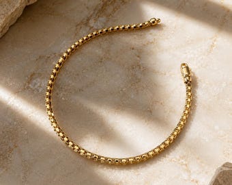 Bracciale popcorn in oro massiccio 14 carati, bracciale a maglia minimalista, bracciale a strati in oro delicato, gioiello raffinato per tutti i giorni, regalo perfetto per lei