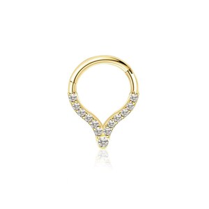 18g Diamond Hoop Earring, Cartilage Clicker Hoop Earring, 14k Solid gold 8 mm Cartilage hoop Earring ,Daith Piercing ,Helix Piercing