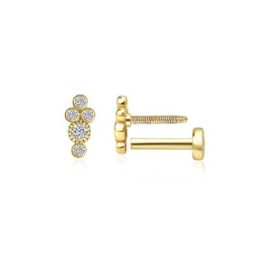 Piercing de diamante, pendiente de cartílago tragus con diamante minimalista en oro de 14 k, pendiente de cartílago labio con parte trasera plana de 16 g, perforación de hélix, perforación hacia adelante