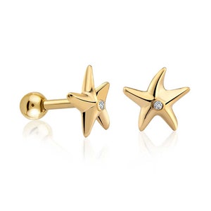 Brincos de cartilagem de diamante Labret Tiny Star 16g, brinco de pino de estrela de diamante, piercing de estrela, pinos de parafuso traseiro