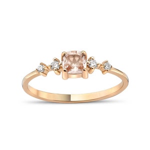 Morganite Rings, Raw Diamond Rings, Natural Pink Morganite Engagement Ring, 14k Solid Gold Cushion Cut Morganite Ring,Mothers Day Gift