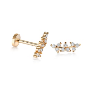 14K Solid Gold Flat Back Helix Ohrring /Cluster Knorpel Ohrring/Tragus Knorpel Ohrstecker/Conch Piercing