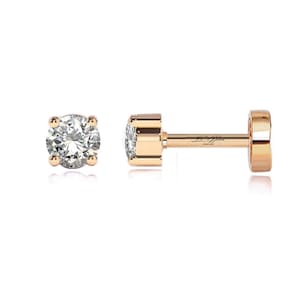 16 gauge Solitaire Diamond Tragus Piercing, Diamond Cartilage Earring, 14K Gold Conch Earring, Tiny Solitaire  Flat Back  Helix Piercing