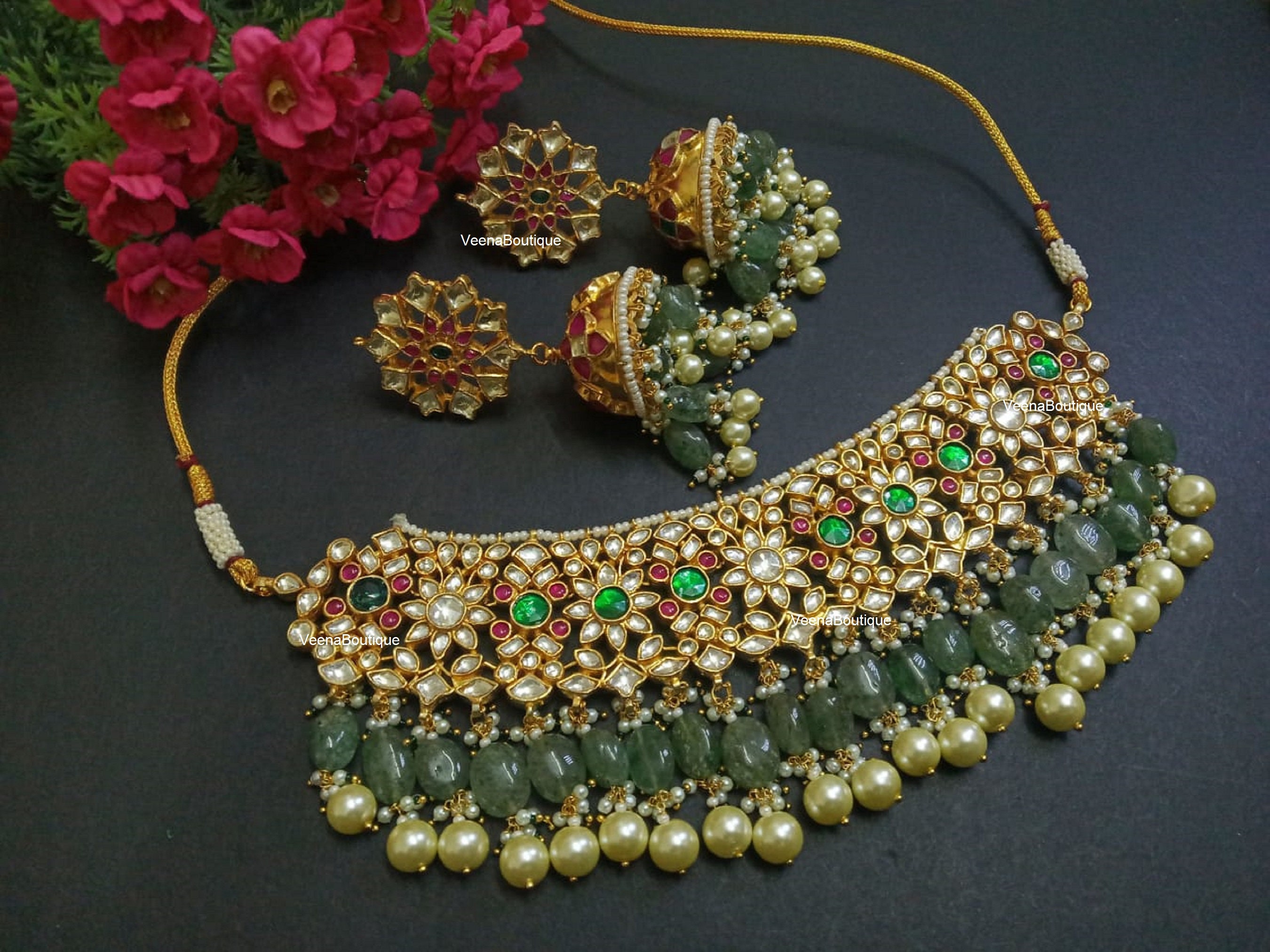 Indian Kundan Choker Necklace Set 