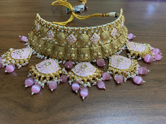 Pink shop meenakari necklace