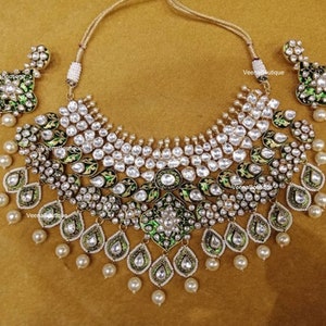 Emerald green Kundan necklace bridal / Polki Kundan necklace / Indian bridal wedding necklace set