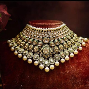 Emerald green meenakari necklace set bridal gold plated Sabyasachi inspired jewelry set
