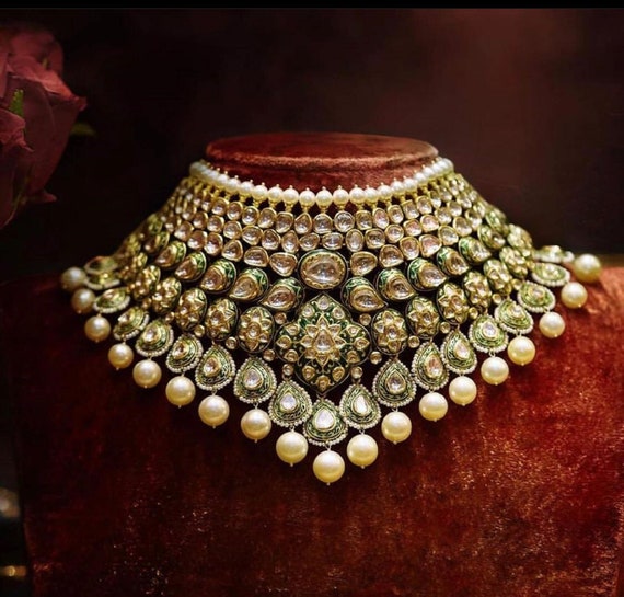 Emerald green sale kundan set