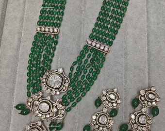 Layered beaded mala Kundan long necklace set